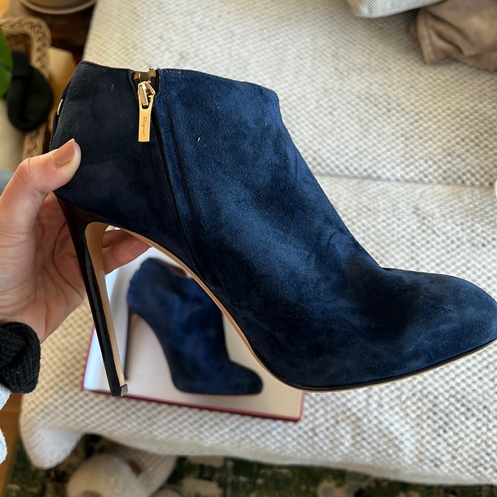 Ferragamo Blue Suede Booties!
